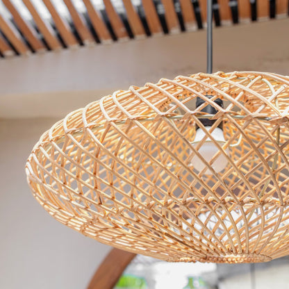 ARANA Rattan Lampshade – Flat Handwoven Boho Light - CozyVibe.eu