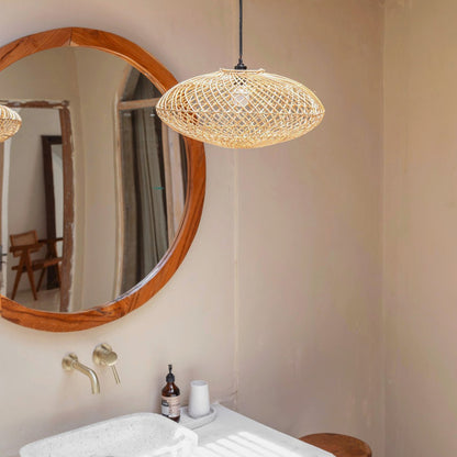 ARANA Rattan Lampshade – Flat Handwoven Boho Light - CozyVibe.eu