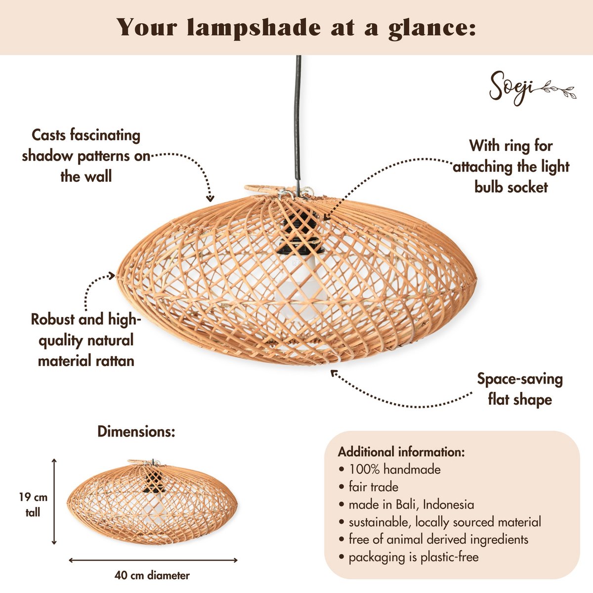 ARANA Rattan Lampshade flat rattan basket ceiling lamp handmade design