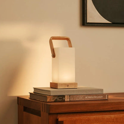 Harper Light Brown Rechargeable Wooden Table Lamp