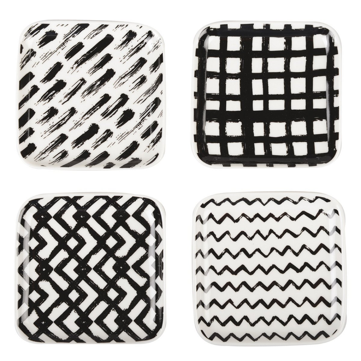 Black and white plates 9.5cm - Lot of 4