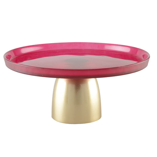 Raspberry cake stand on gold foot 28cm