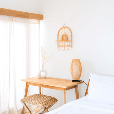 BANTEN Rattan Wall Shelf – Small Handmade Boho Shelf - CozyVibe.eu