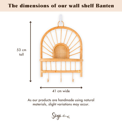 BANTEN rattan basket shelf with sturdy hooks for hanging coats
