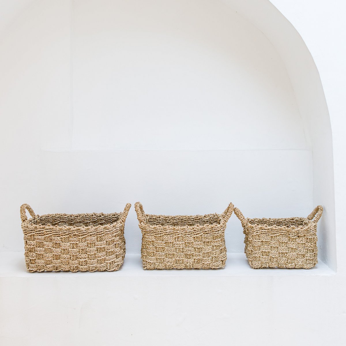 BATIK Seagrass Basket – Rectangular Woven Storage Set - CozyVibe.eu