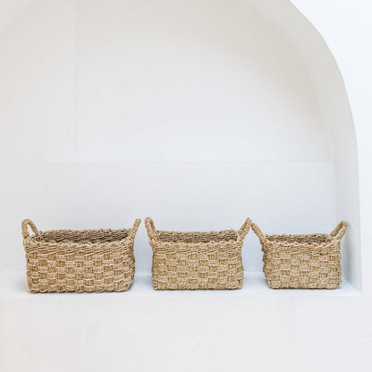 BATIK Seagrass Basket – Rectangular Woven Storage Set - CozyVibe.eu