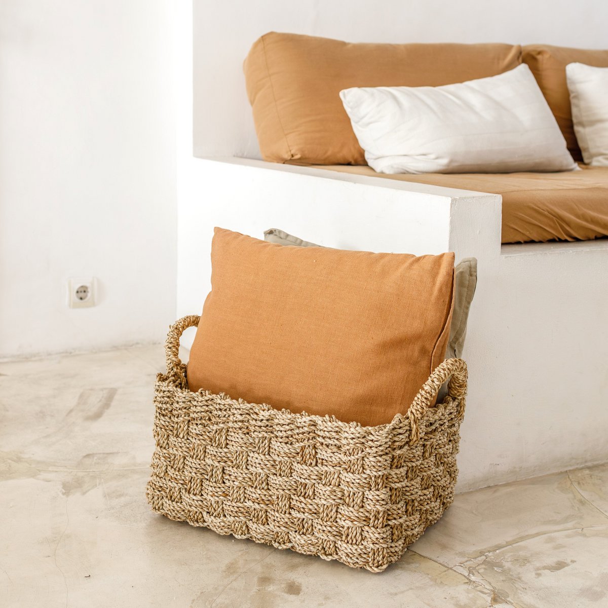 BATIK Seagrass Basket rectangular woven basket for pillows and blankets