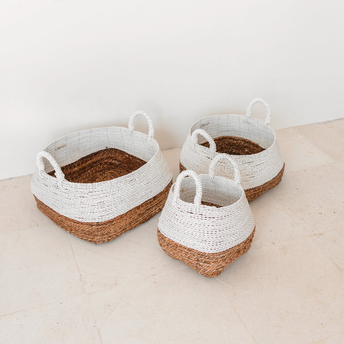 Woven Storage Basket White – Boho Decorative Basket – Square Laundry Basket – Shelf Basket Made of Banana Fibre MAJALENGKA white (3 sizes)