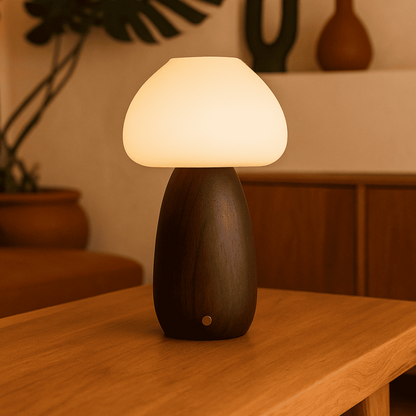 Bear Dark Brown – Rechargeable Lamp – Wooden base lamp with frosted glass top shade