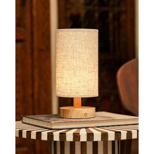 Ben Light Brown – Wooden table lamp rechargeable dimmable for bedside use