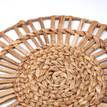 Boho water hyacinth basket placemat with handwoven texture