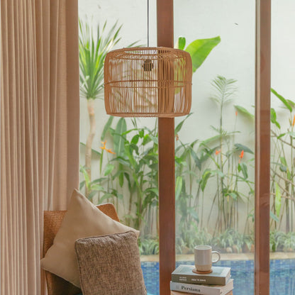 Boho Rattan Pendant Lamp LIKU basket with open weave design
