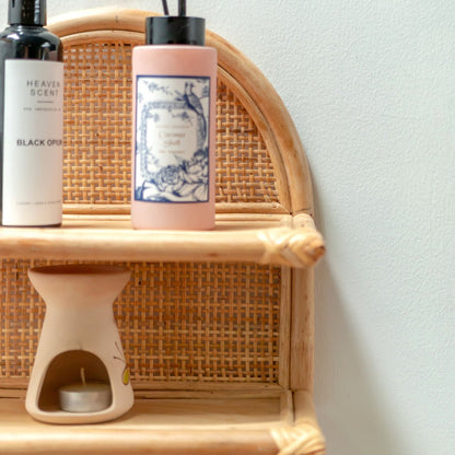 Boho Rattan Wall Shelf TIASA basket with woven back panel