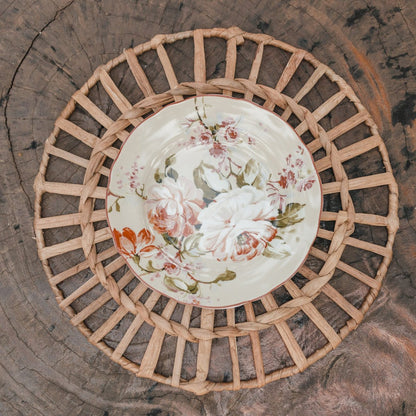 Boho water hyacinth basket placemat for elegant table setting