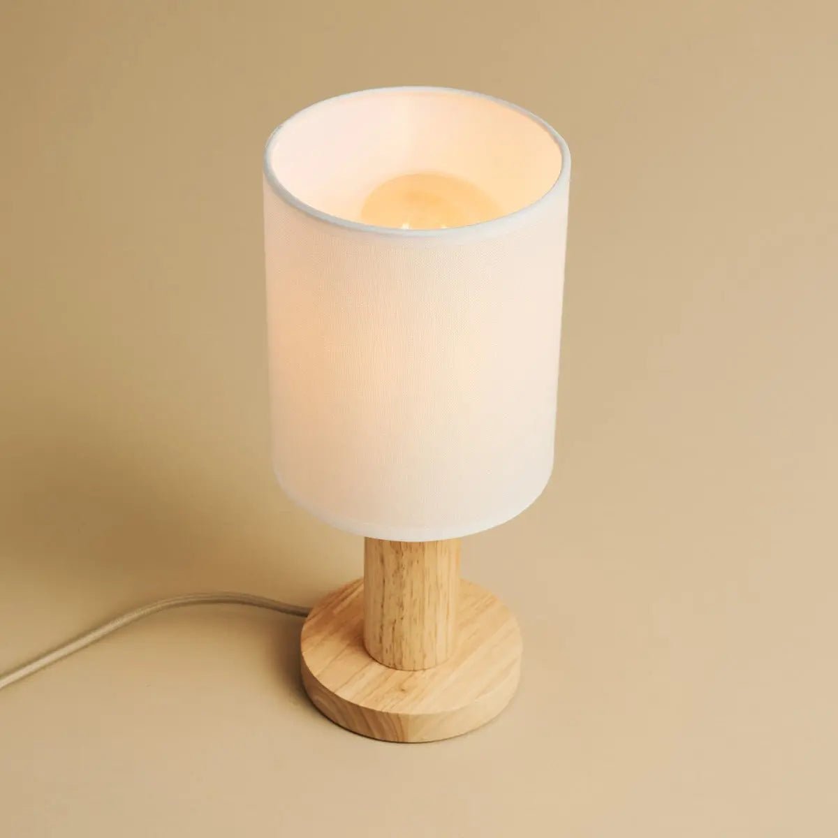 Boris Light Brown – Fabric Shade Lamp | Wooden Base Design - CozyVibe.eu