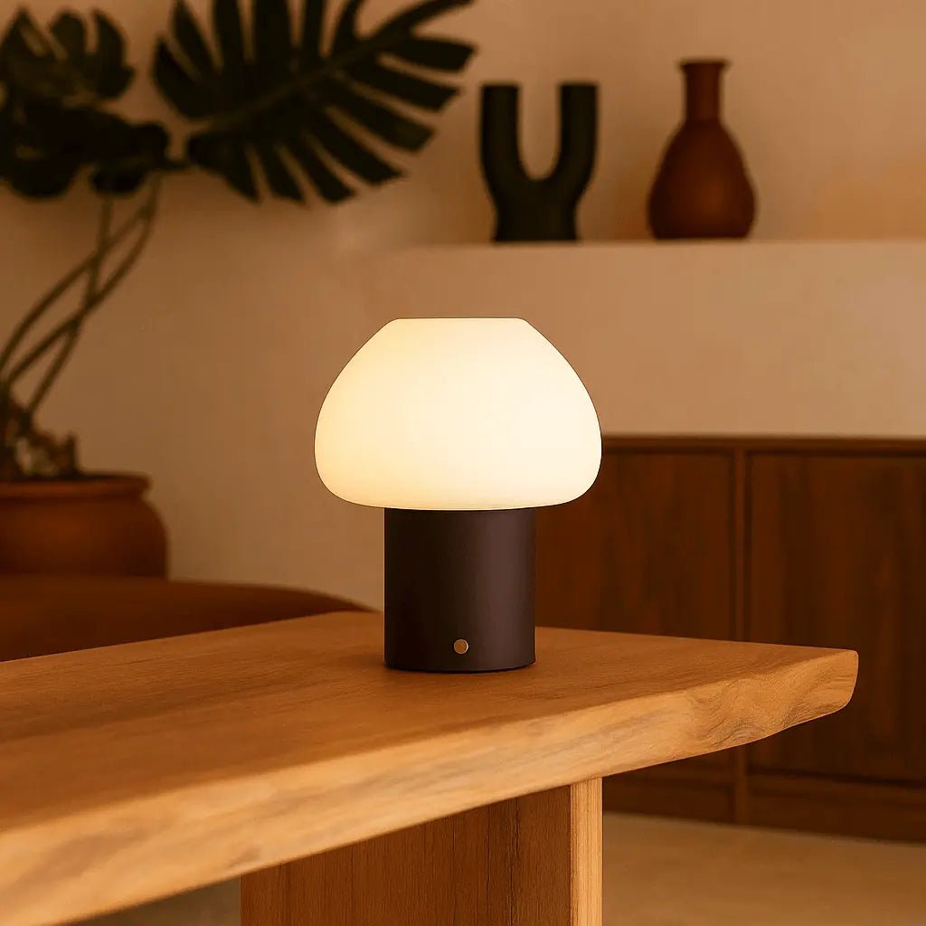 Fynn Dark Brown Rechargeable Wooden Table Lamp