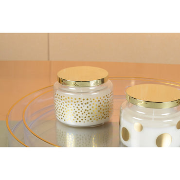 Round candle with small dots and lid