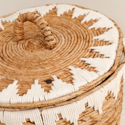 Laundry Basket with Lid Handwoven from Banana Fibre EMPAT Large Decorative Hamper Basket with white Cotton Macrame (2 sizes)