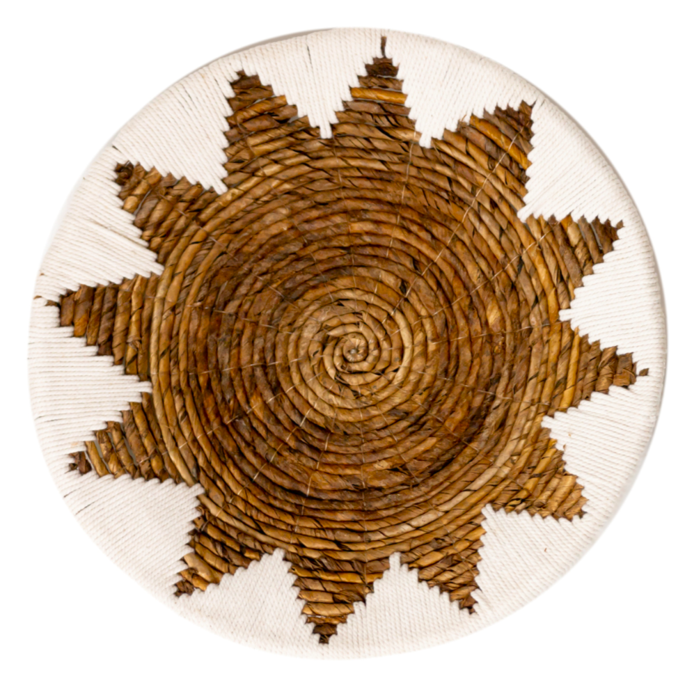 Round Boho Wall Basket – Woven Wall Decor with Embroidered Star Pattern ADARI (2 sizes, Ø30/40 cm)