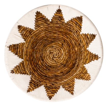 Round Boho Wall Basket – Woven Wall Decor with Embroidered Star Pattern ADARI (2 sizes, Ø30/40 cm)