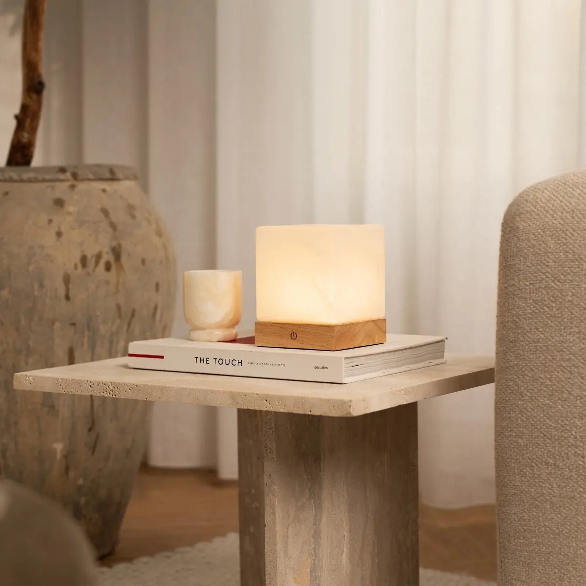 Yce Light Brown rechargeable lamp casting warm soft ambient light