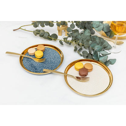 Dessert plate with gold edge 2 blue and 2 cream - Lot of 4
