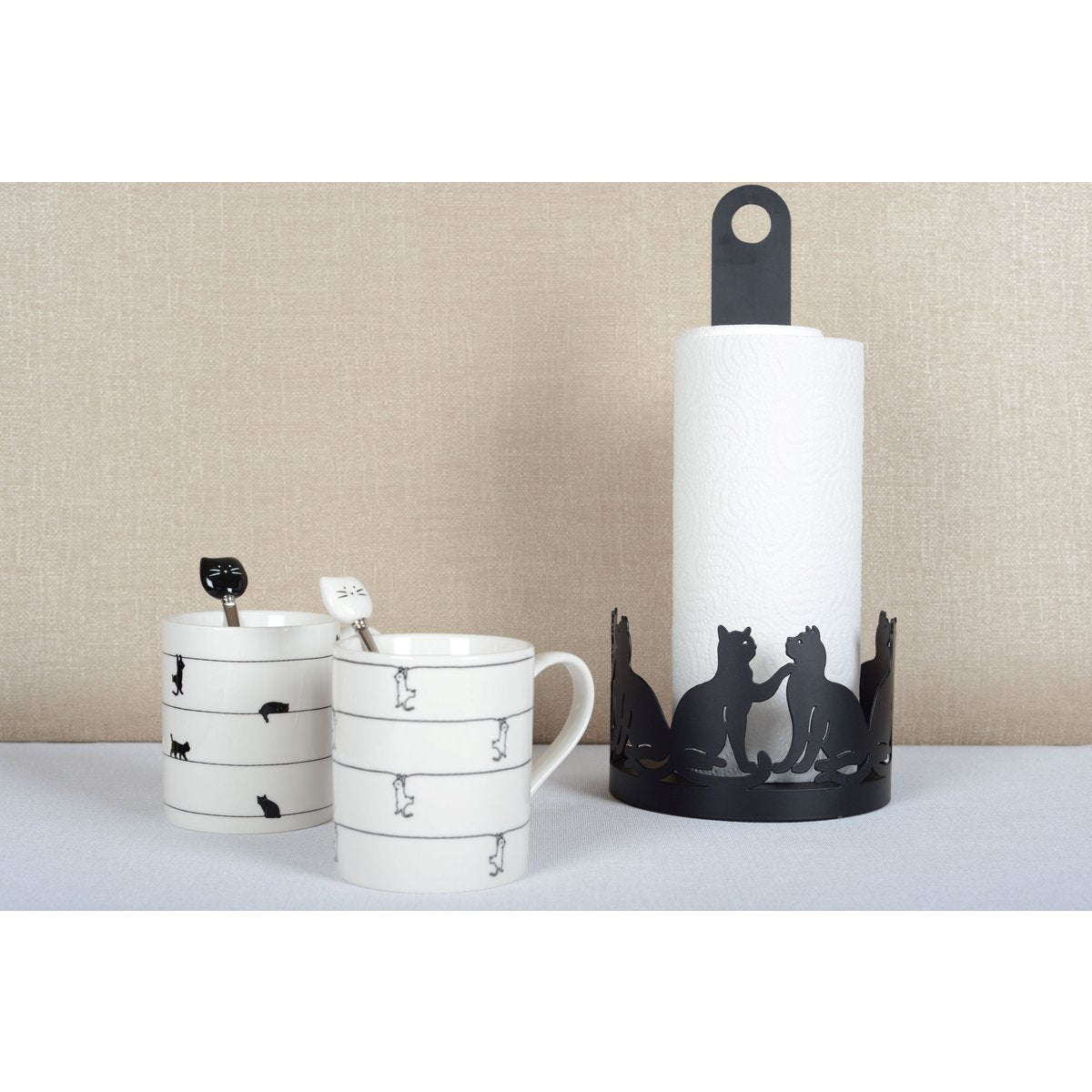 White tea cups with cat design - set of 2
