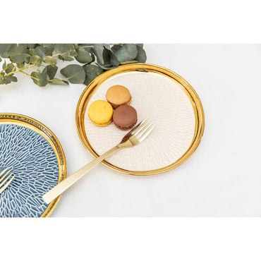 Dessert plate with gold edge 2 blue and 2 cream - Lot of 4