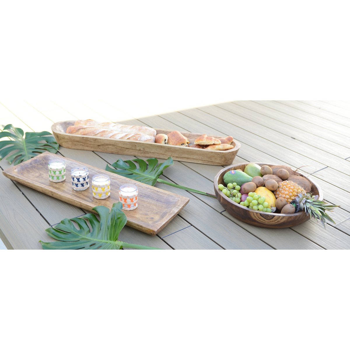 Langwerpig houten decoratieblad – 100×22×10 cm