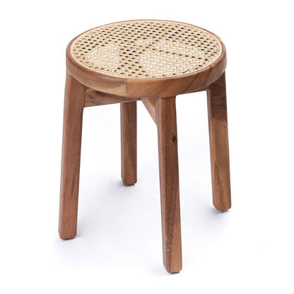 Wooden Stool CARAMIN made of Trembesi with a Seating Surface from Woven Rattan