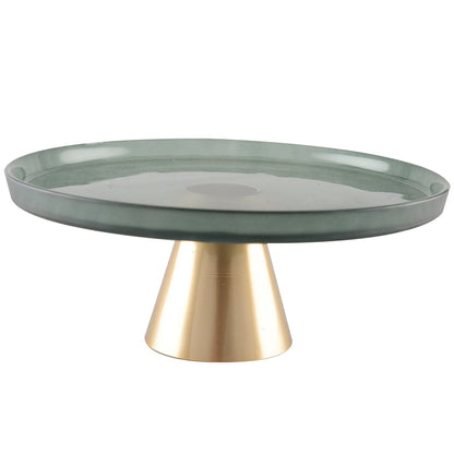 Cake stand Green on gold foot  - 28cm