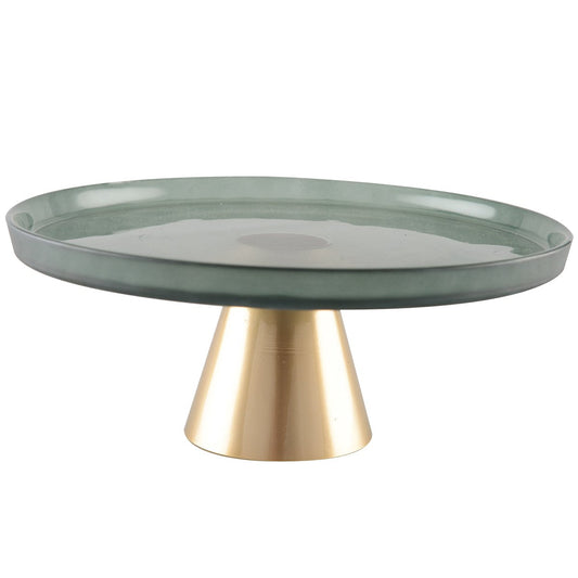 Cake stand Green on gold foot  - 28cm