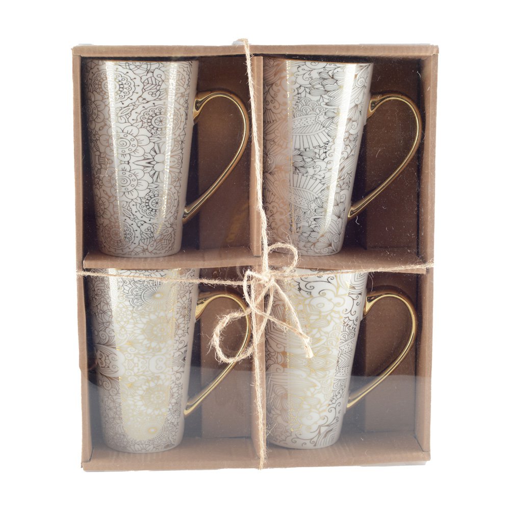 white mugs abstract design - lot of 4