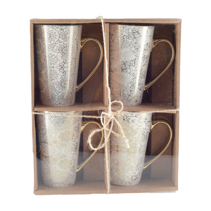 white mugs abstract design - lot of 4