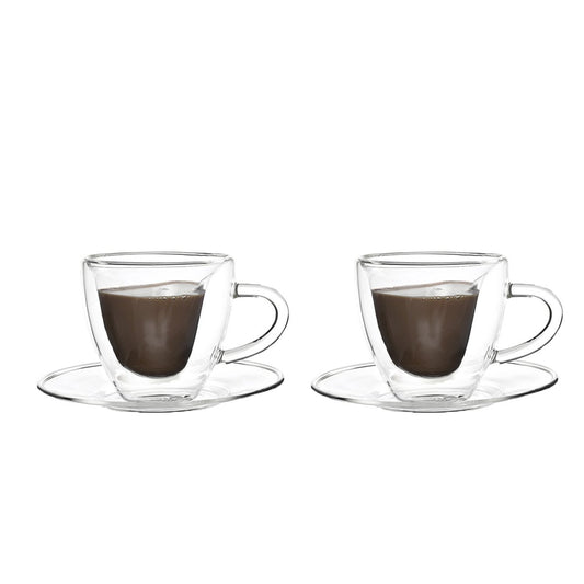 Lot of 2 double glass cups with heart shape