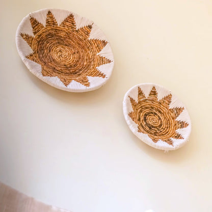 Round Boho Wall Basket – Woven Wall Decor with Embroidered Star Pattern ADARI (2 sizes, Ø30/40 cm)