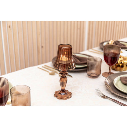 BROWN CANDLE HOLDER ON GLASS STAND 10X10X24.5CM