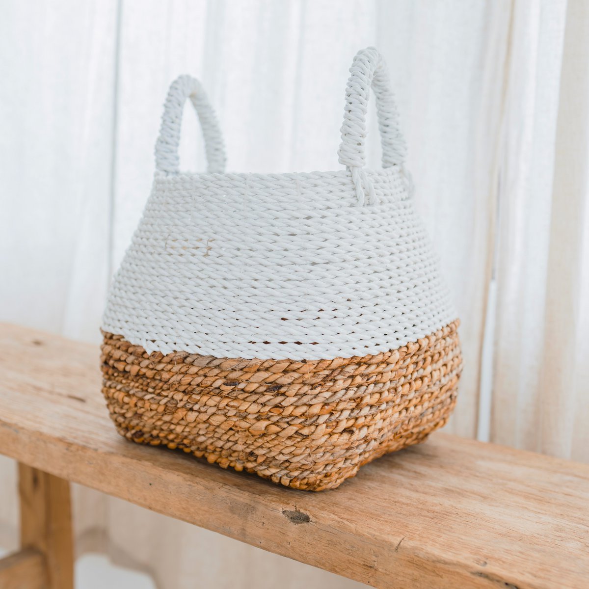 Woven Storage Basket White – Boho Decorative Basket – Square Laundry Basket – Shelf Basket Made of Banana Fibre MAJALENGKA white (3 sizes)