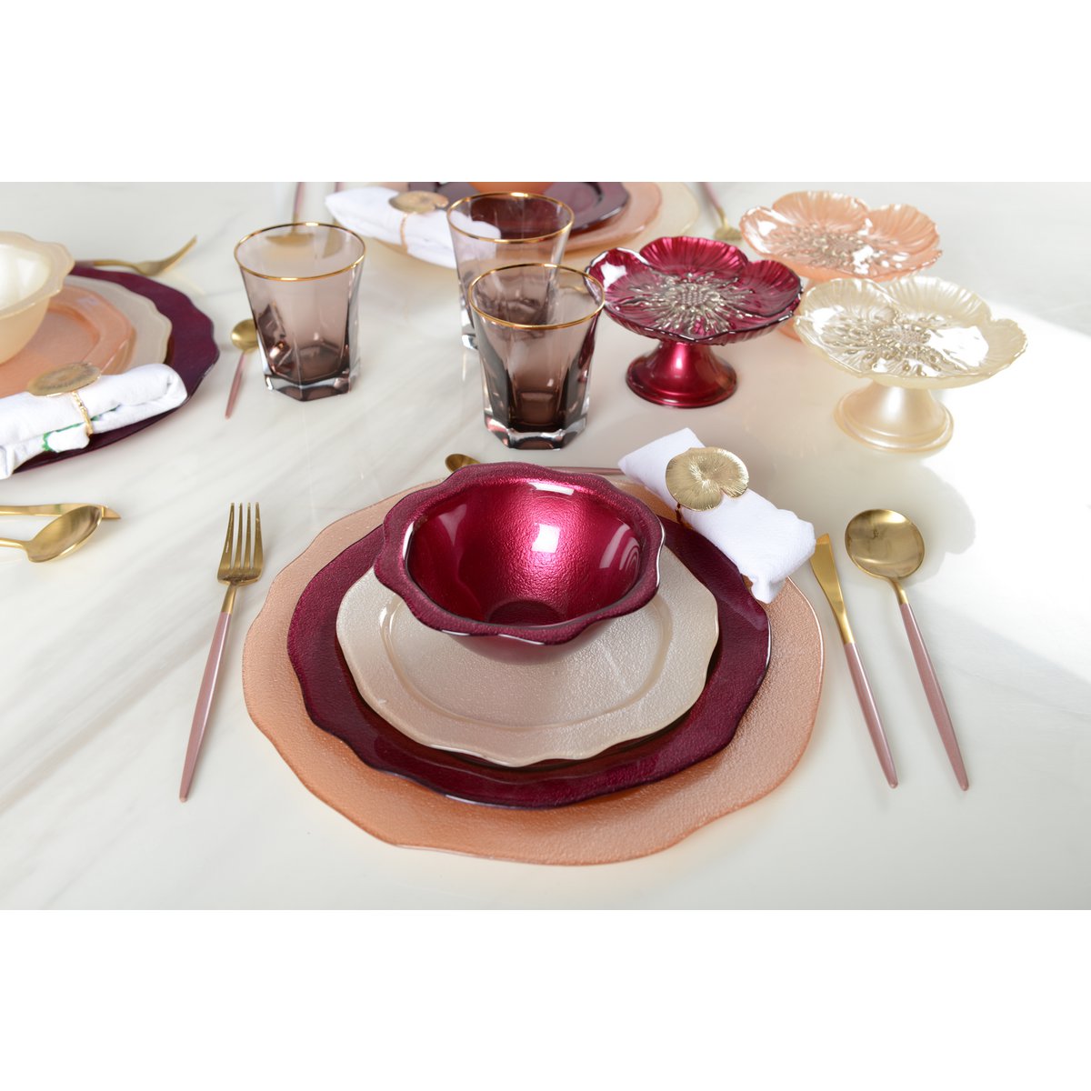 Boudoir glazen soepkom – Fuchsia bloemvorm, 16,5 cm