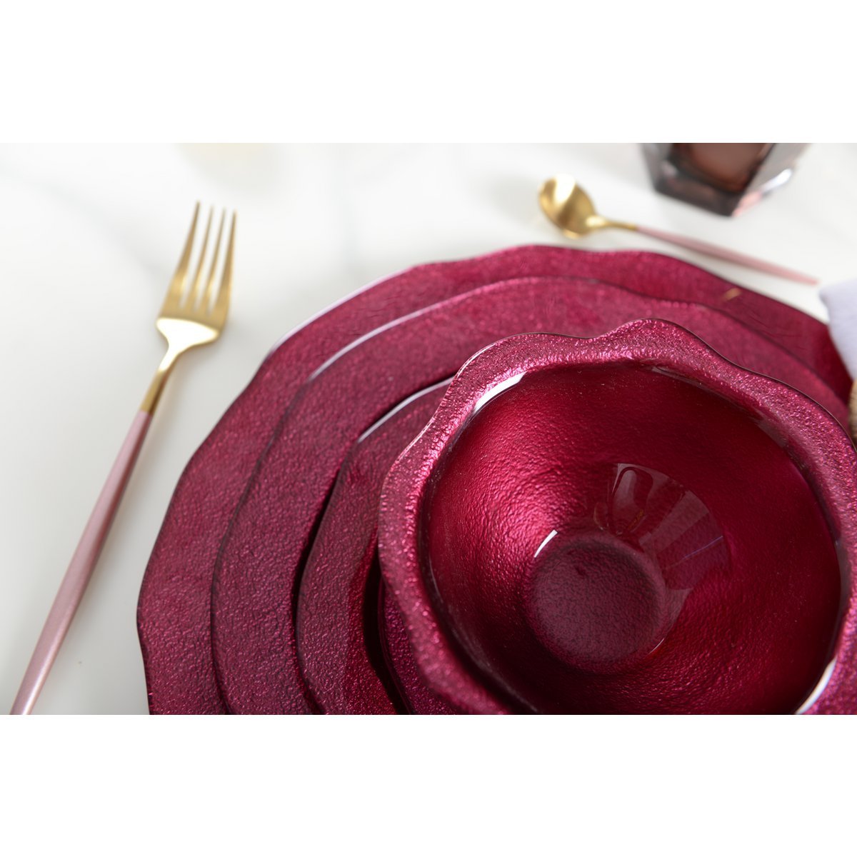 Boudoir glazen dessertbord – Fuchsia bloemvorm, 21,5 cm