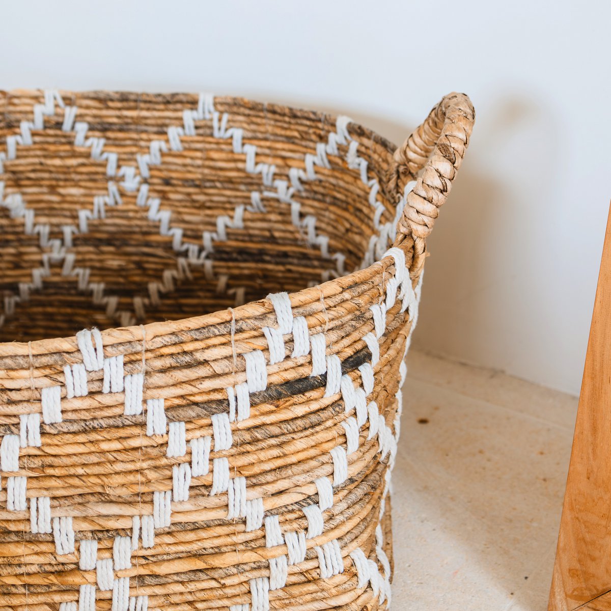 Gandaria handwoven banana fibre basket with cotton accents for storage