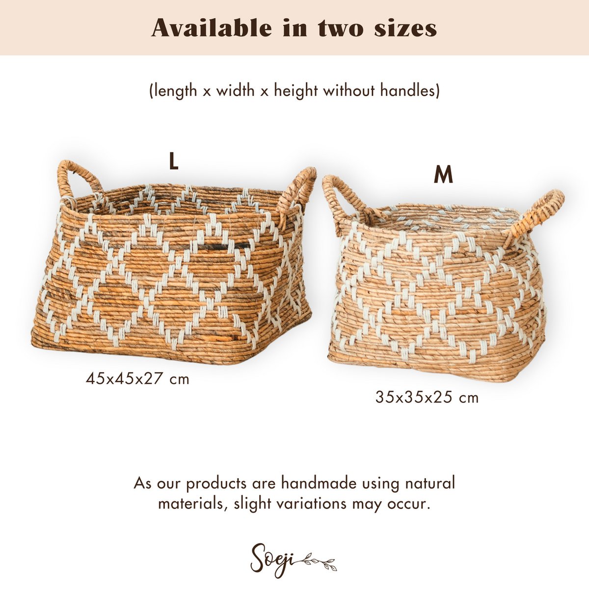 Gandaria sturdy banana fibre basket with handles for daily use