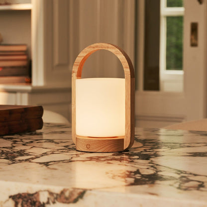 George Light Brown Wooden Lamp – Rechargeable Frosted Glass Design - CozyVibe.eu