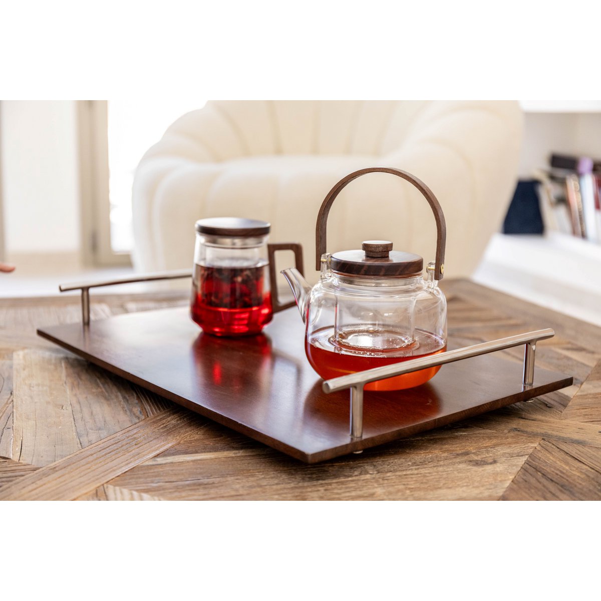 Glass teapot with wooden handle 17x14.8x12.5cm - CozyVibe.eu