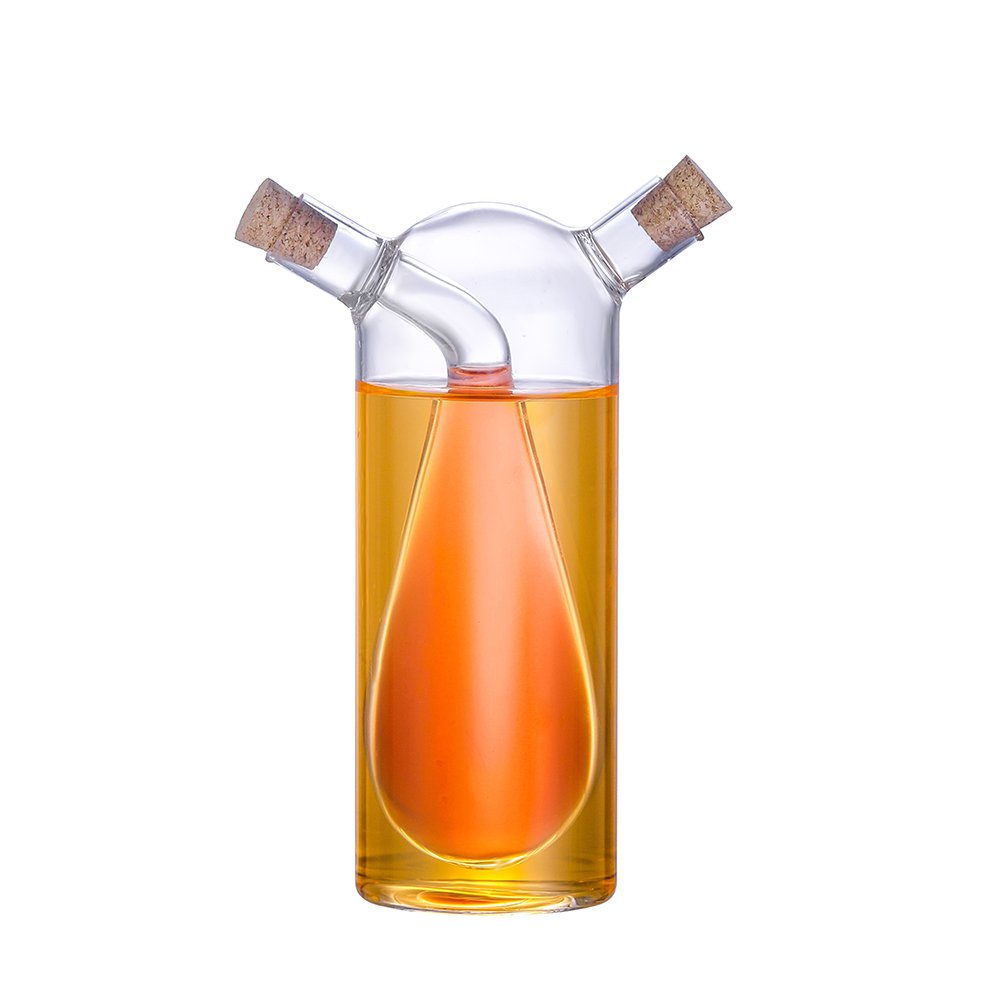elegant glass oil and vinegar bottle with two separate sections