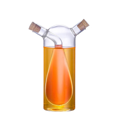 elegant glass oil and vinegar bottle with two separate sections