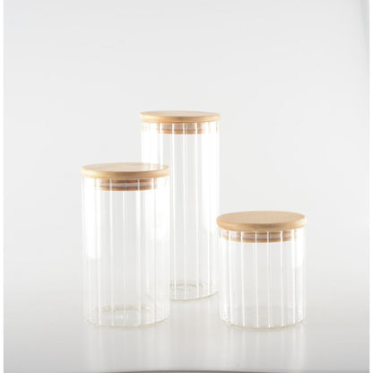 Elegant glass storage jar with bamboo lid for kitchen use