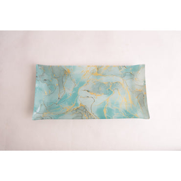 Golden Ocean Glass Tray – Elegant Rectangular Decorative Server - CozyVibe.eu