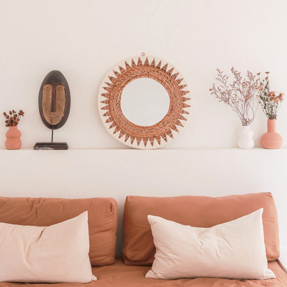 Handmade AWAN Wall Mirror basket with cotton cords for boho decor