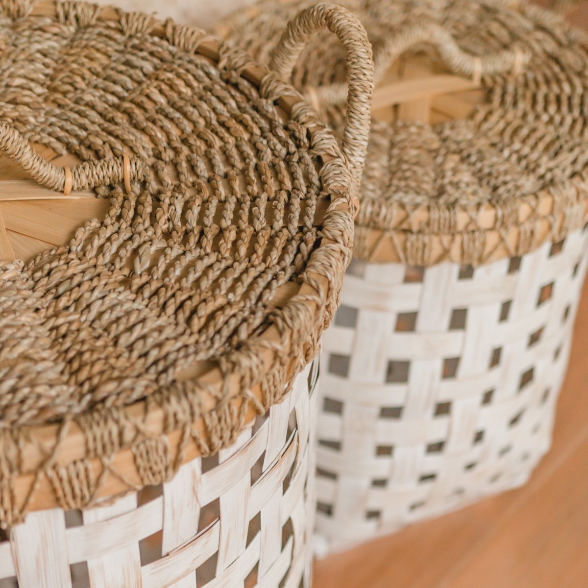 Handmade IRAYA Bamboo Basket with lid for laundry organization